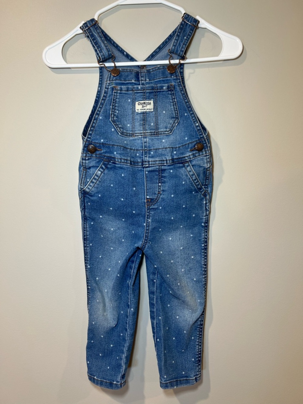 OshKosh B'gosh Blue Denim Polka Dot Overalls